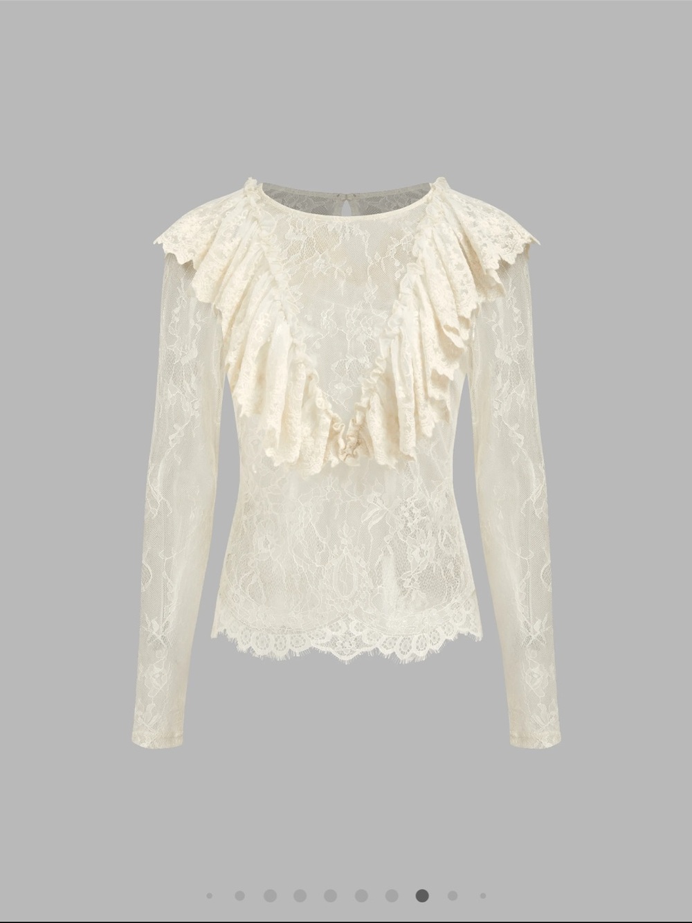 Elegant Ivory Lace Ruffle Long-Sleeve Top